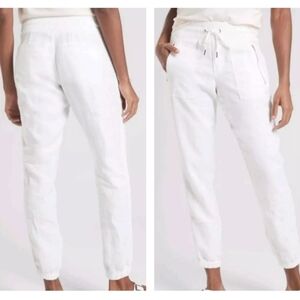 Athleta Cabo Linen Joggers Relaxed Athletic Pants Womens 14 White NWT